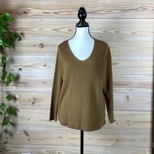 J. Jill Sweater Women Medium Petite Brown Scoop Ribbed Cotton Blend Pullover